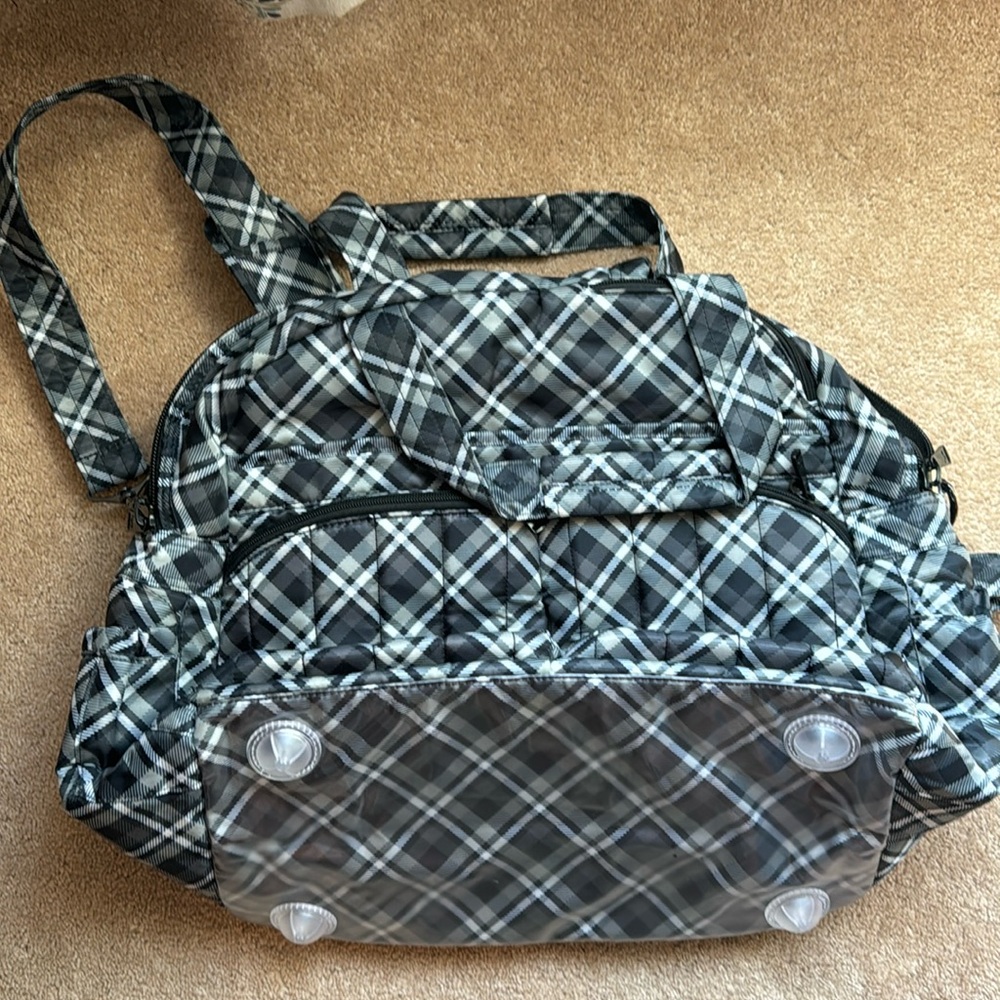 Lug Boxer duffel bag - lots of pockets, gray, black and white-